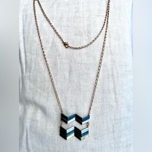 20’ long geometric pendant necklace with gold metal dainty chain